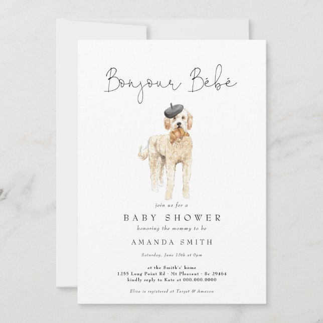Invitation Bonjour Bebe French Golden Doodle Baby shower (Devant)