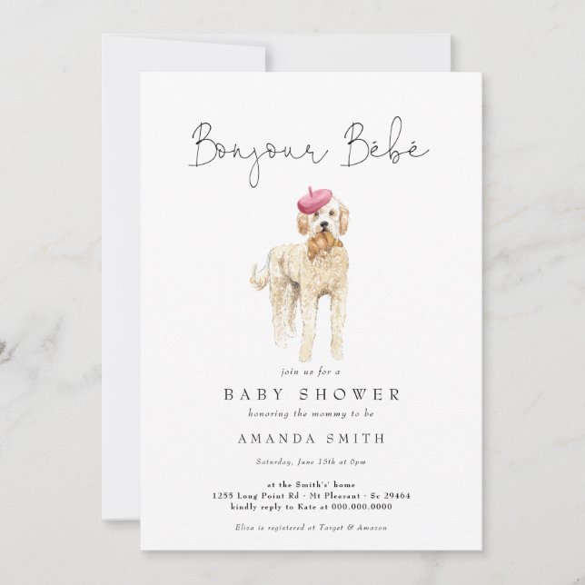 Invitation Bonjour Bebe French Golden Doodle Baby shower (Devant)
