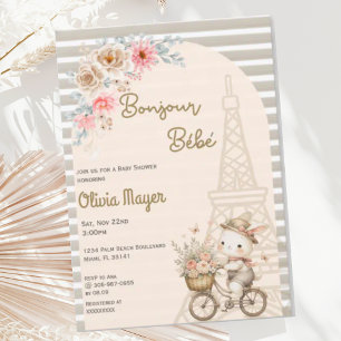Invitation Bonjour Bebe French Paris Bunny Baby shower