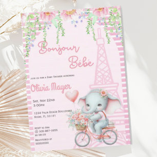 Invitation Bonjour Bebe French Paris Elephant Baby shower