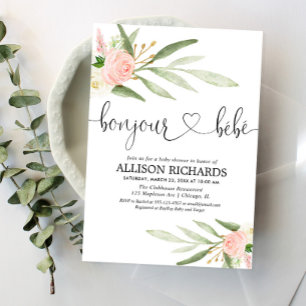 Invitation Bonjour bebe French Paris floral girl baby shower