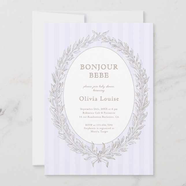 Invitation Bonjour Bebe French Patisserie Baby shower Lilac (Devant)