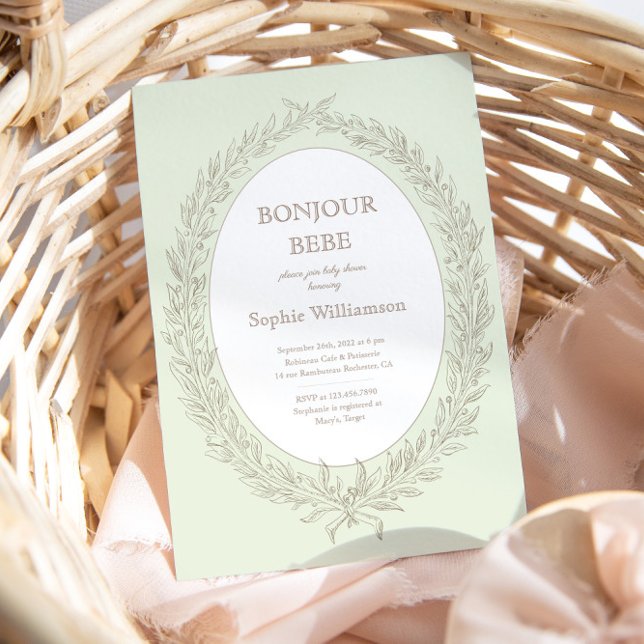 Invitation Bonjour Bebe French Patisserie Baby shower Vert (Créateur téléchargé)