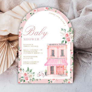 Invitation Bonjour Bebe French Pink Café Baby shower