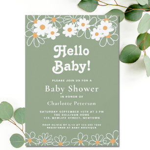 Invitation Bonjour Bébé Genre Neutre Baby shower Vert marguer