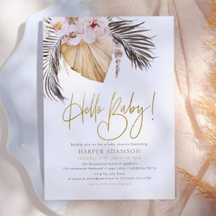 Invitation Bonjour Bébé Herbe de Pampas Bohème et Palmier T