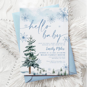 Invitation Bonjour Bébé invitation, baby shower bleu hiver