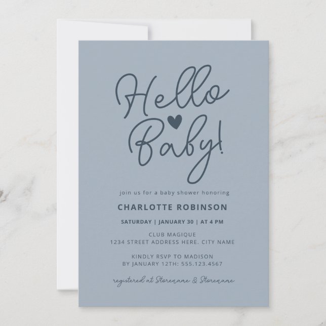 Invitation Bonjour Bébé Moderne Cute Dusty Blue Boy Baby show (Devant)