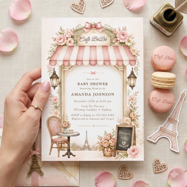 Invitation Bonjour Bébé Oh La La Bébé Fête de Naissance Rose (Créateur téléchargé)