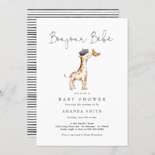 Invitation Bonjour Bebe Paris Baby shower de la Giraffe franç