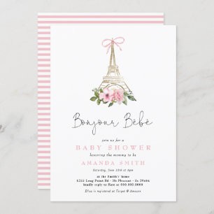 Invitation Bonjour Bebe Paris Baby shower Eiffel rose françai