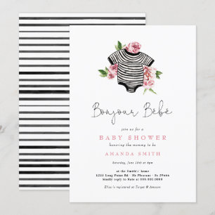 Invitation Bonjour Bebe Paris Baby shower Fleurs roses frança