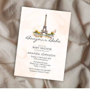 Invitation Bonjour Bebe Paris Baby shower Floral Français