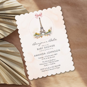 Invitation Bonjour Bebe Paris Baby shower Floral Français Bow