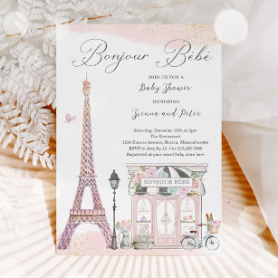 Invitation Bonjour Bébé Paris Baby shower parisien