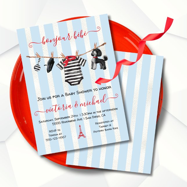 Invitation Bonjour Bebe Paris Boy Clothesline Baby shower (Créateur téléchargé)