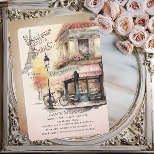 Invitation Bonjour Bebe Paris France Café Baby shower
