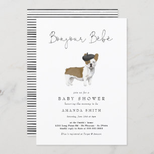 Invitation Bonjour Bebe Paris French Bulldog Baby shower Invi