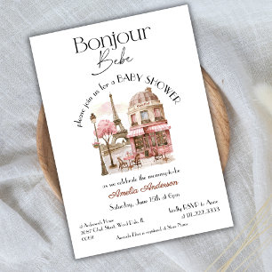 Invitation Bonjour Bebe Paris French Pink Café Baby shower