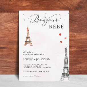 Invitation Bonjour Bébé Paris Genre Neutre Baby shower Rose