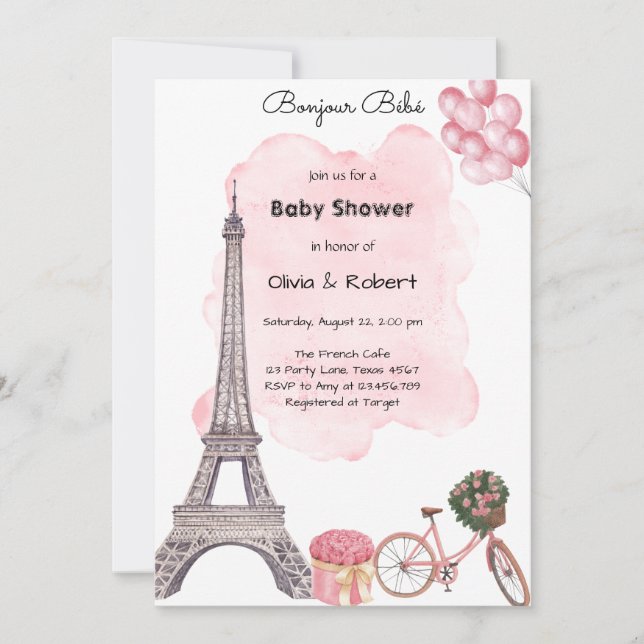 Invitation Bonjour Bebe Paris Parisian French Baby Shower  (Devant)