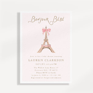 Invitation Bonjour Bébé Paris Tour Eiffel Ruban Rose Bébé Sho