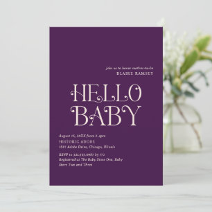 Invitation Bonjour Bébé Purple Baby shower moderne