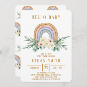 Invitation Bonjour bébé Rainbow Floral Baby shower d'aquarell