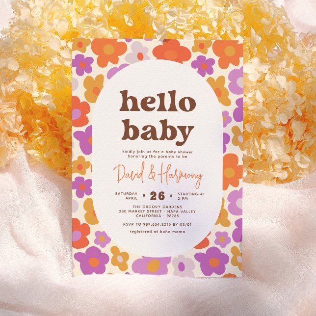 Invitation Bonjour Bébé Retro Daisy Orange & Baby shower pour (Créateur téléchargé)