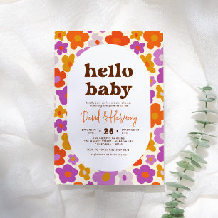 Invitation Bonjour Bébé Retro Daisy Orange & Baby shower pour
