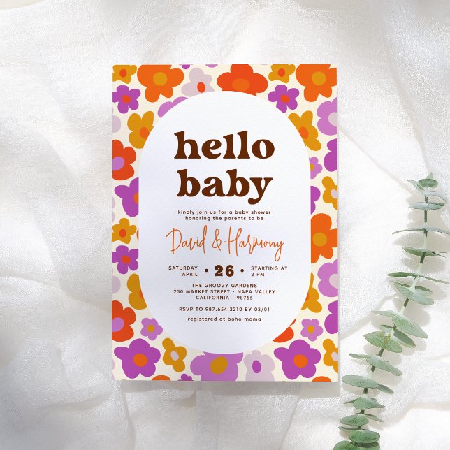 Invitation Bonjour Bébé Retro Daisy Orange & Baby shower pour (Créateur téléchargé)