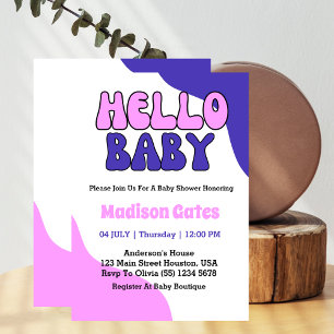 Invitation Bonjour bébé Retro Super Baby shower coloré