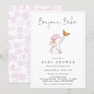 Invitation Bonjour Bebe Romantique Français Baby shower fille