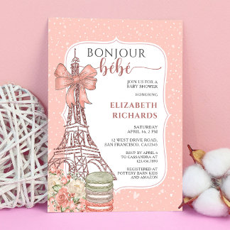 Invitation Bonjour Bebe Romantique Français Baby shower fille