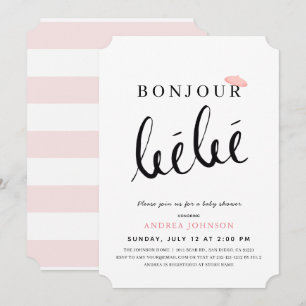 Invitation Bonjour Bebe rose Beret Simple Baby shower fille