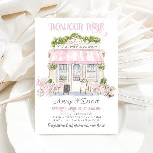 Invitation Bonjour Bebe Rose Café Parisien Baby Girl Douche