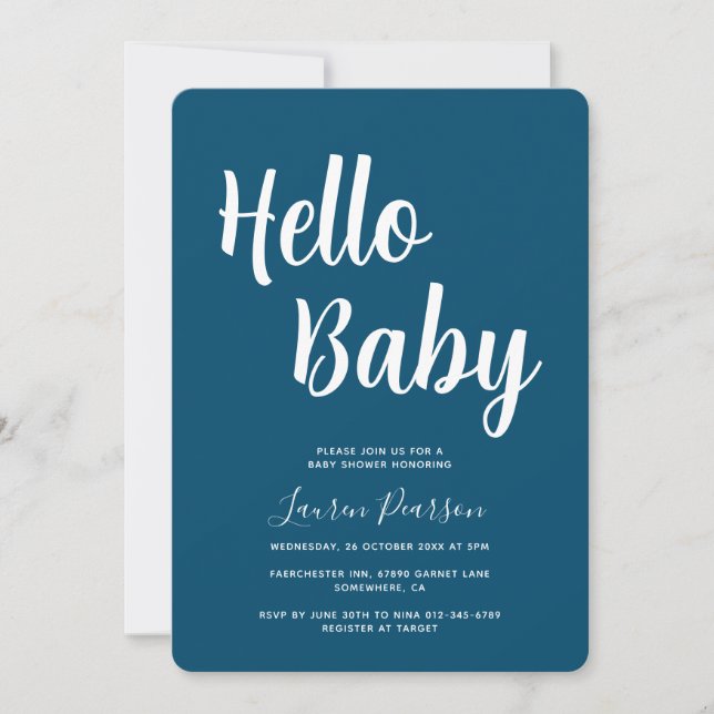 Invitation Bonjour Bébé Rustic Ocean Blue Baby shower (Devant)
