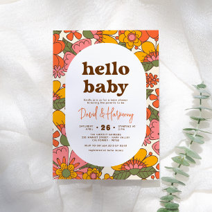 Invitation Bonjour bébé   Super Baby shower Boho Fleurs Rétro
