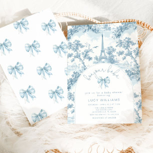 Invitation Bonjour Bebe Toile Blue Bow Baby shower français