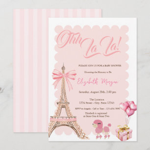 Invitation Bonjour Bébé Tour Eiffel Arc Rubané Fête de Naissa