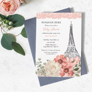 Invitation Bonjour Bebe Tour Eiffel Baby shower Paris