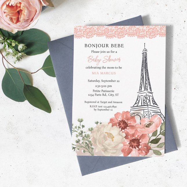 Invitation Bonjour Bebe Tour Eiffel Baby shower Paris (Créateur téléchargé)
