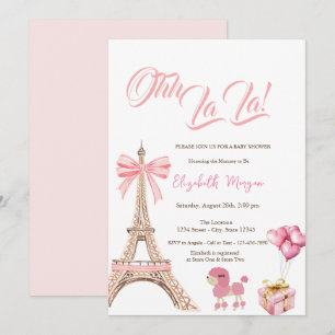 Invitation Bonjour Bébé Tour Eiffel Nœud Rose Cadeau Caniche