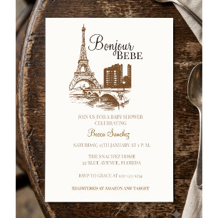 Invitation Bonjour Bébé Tour Eiffel Paris Baby Shower