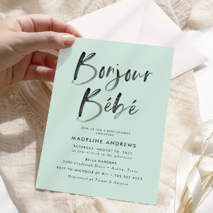 Invitation Bonjour Bebe Vert Menthe Baby Shower Français