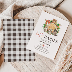 Invitation Bonjour Bébés Rustic Woodland Twin Baby shower