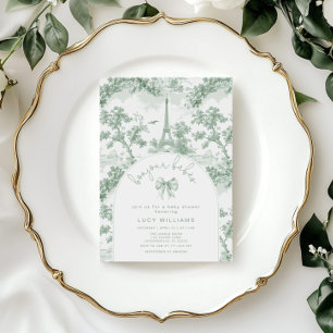 Invitation Bonjour Bebes Toile Twins French Green Baby shower