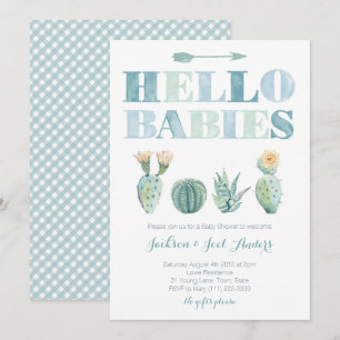 Invitation Bonjour Bébés Twin Boys Cactus Baby shower Party