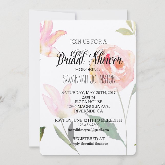 Invitation Bonjour belle aquarelle Floral douche nuptiale (Devant)