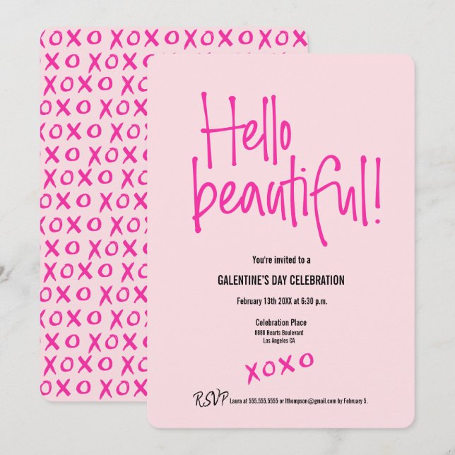 Invitation Bonjour Belle ! Galentine's Day xoxo rose coutume (Devant / Derrière)